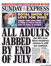 Daily Express Sunday (UK) Newspaper Front Page for 21 February 2021