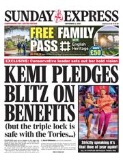 Daily Express Sunday front page for 21 September 2025