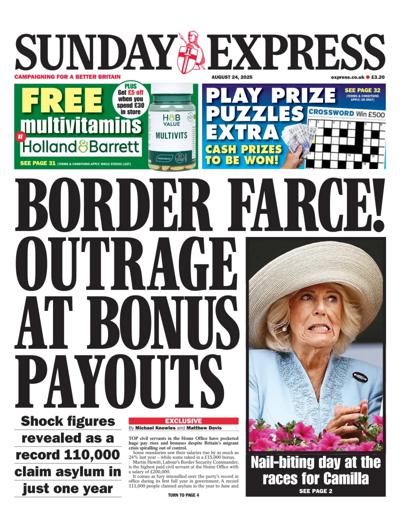 Daily Express Sunday Newspaper Front Page (UK) for 24 August 2025