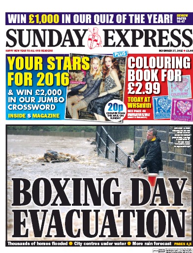 Daily Express Sunday Newspaper Front Page (UK) for 27 December 2015