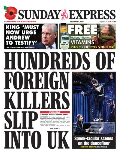 Daily Express Sunday Newspaper Front Page (UK) for 2 November 2025