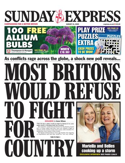 Daily Express Sunday Newspaper Front Page (UK) for 31 August 2025