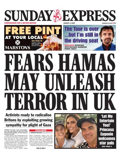 Daily Express Sunday Newspaper Front Page (UK) for 3 August 2025