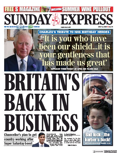 Daily Express Sunday Newspaper Front Page (UK) for 5 July 2020