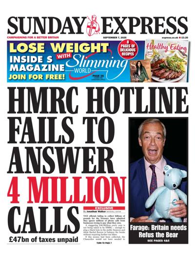 Daily Express Sunday Newspaper Front Page (UK) for 7 September 2025