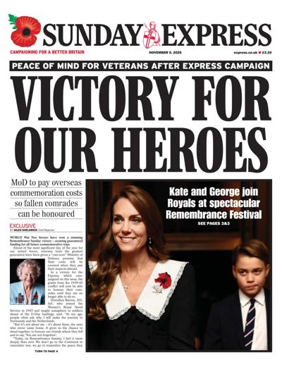 Daily Express Sunday Newspaper Front Page (UK) for 9 November 2025