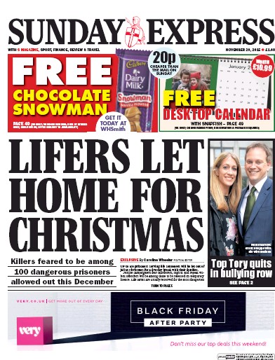 Daily Express Sunday Newspaper Front Page (UK) for 5 December 2015