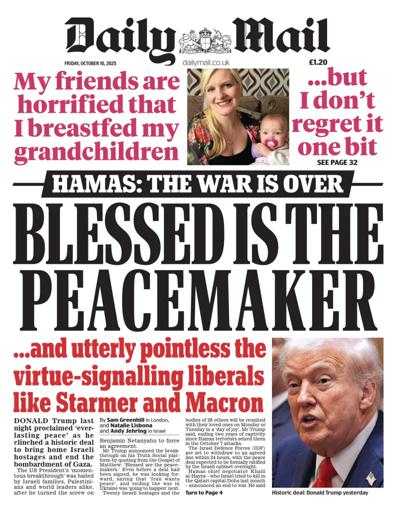 Daily Mail Newspaper Front Page (UK) for 10 October 2025