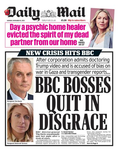 Daily Mail Newspaper Front Page (UK) for 10 November 2025