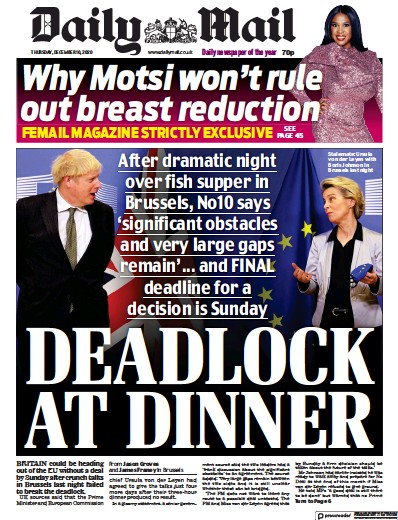 Daily Mail Newspaper Front Page (UK) for 10 December 2020