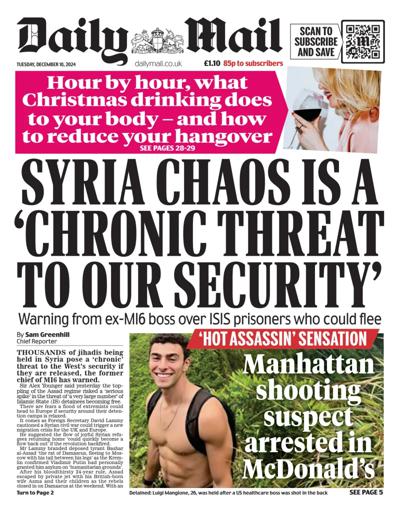 Daily Mail Newspaper Front Page (UK) for 10 December 2024