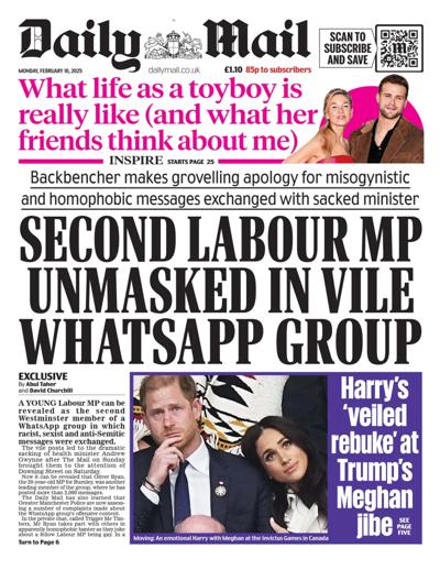 Daily Mail Newspaper Front Page (UK) for 10 February 2025