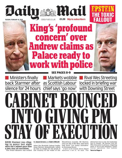 Daily Mail Newspaper Front Page (UK) for 10 February 2026