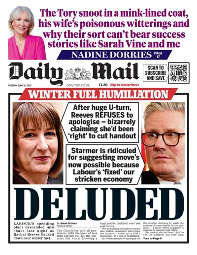 Daily Mail Newspaper Front Page (UK) for 10 June 2025
