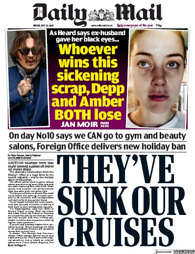 Daily Mail Newspaper Front Page (UK) for 10 July 2020