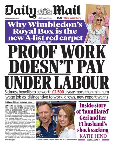 Daily Mail Newspaper Front Page (UK) for 10 July 2025