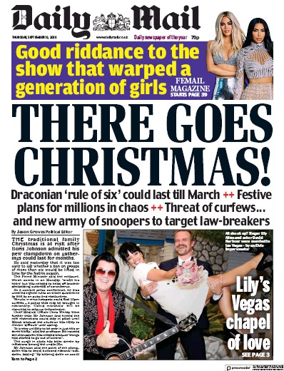 Daily Mail Newspaper Front Page (UK) for 10 September 2020