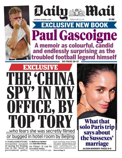 Daily Mail Newspaper Front Page (UK) for 11 October 2025