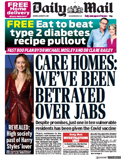 Daily Mail Newspaper Front Page (UK) for 11 January 2021