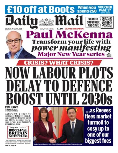 Daily Mail Newspaper Front Page (UK) for 11 January 2025