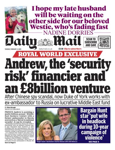 Daily Mail Newspaper Front Page (UK) for 11 February 2025