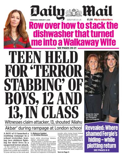 Daily Mail Newspaper Front Page (UK) for 11 February 2026