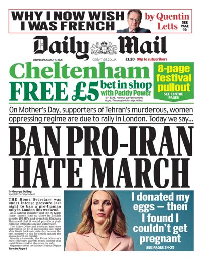 Daily Mail Newspaper Front Page (UK) for 11 March 2026