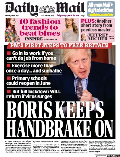 Daily Mail Newspaper Front Page (UK) for 11 May 2020