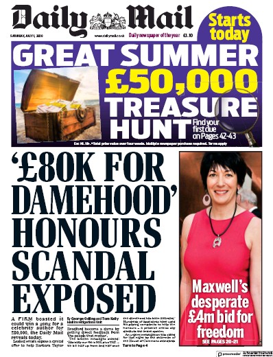 Daily Mail Newspaper Front Page (UK) for 11 July 2020