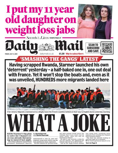 Daily Mail Newspaper Front Page (UK) for 11 July 2025
