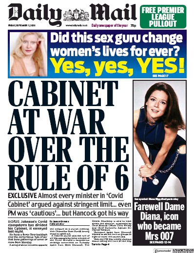 Daily Mail Newspaper Front Page (UK) for 11 September 2020