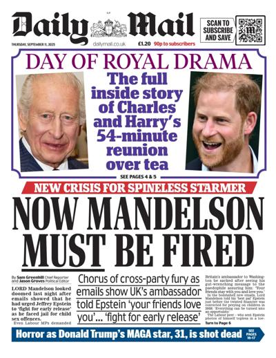 Daily Mail Newspaper Front Page (UK) for 11 September 2025