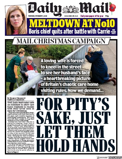 Daily Mail Newspaper Front Page (UK) for 12 November 2020