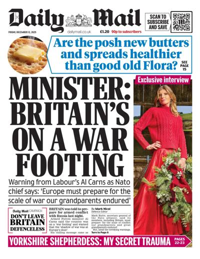 Daily Mail Newspaper Front Page (UK) for 12 December 2025