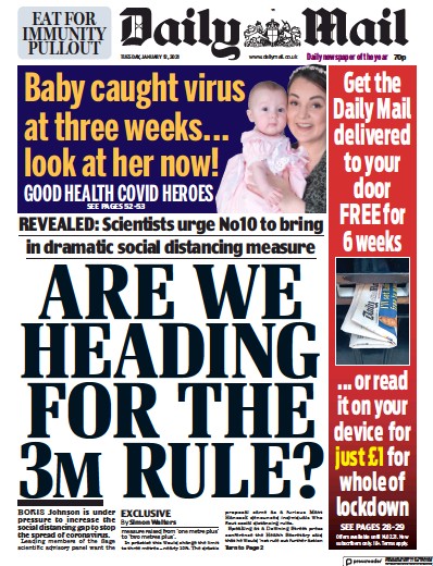 Daily Mail Newspaper Front Page (UK) for 12 January 2021