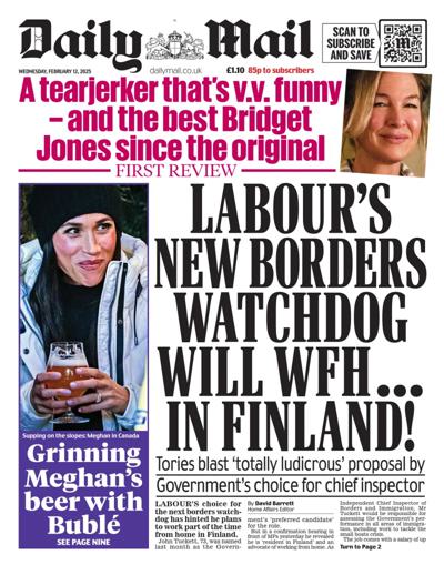 Daily Mail Newspaper Front Page (UK) for 12 February 2025