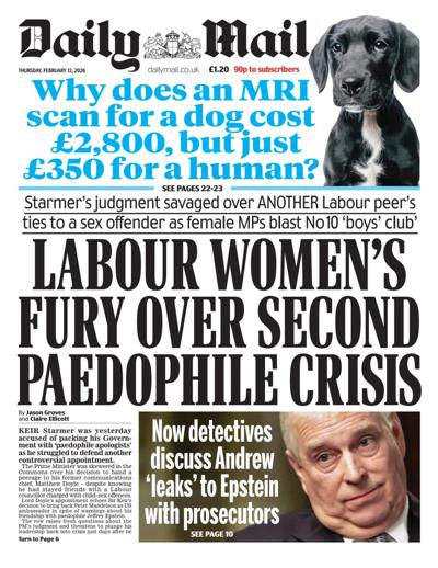 Daily Mail Newspaper Front Page (UK) for 12 February 2026