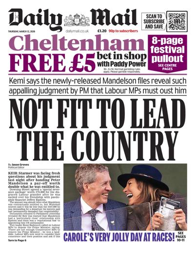 Daily Mail Newspaper Front Page (UK) for 12 March 2026
