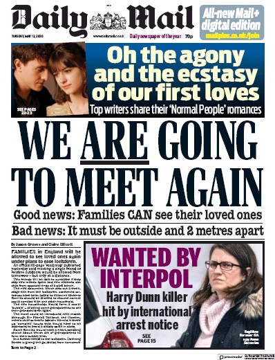 Daily Mail Newspaper Front Page (UK) for 12 May 2020