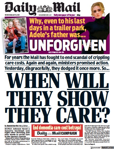 Daily Mail Newspaper Front Page (UK) for 12 May 2021