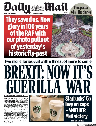 Daily Mail Newspaper Front Page (UK) for 12 July 2018