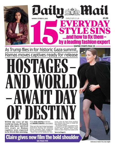 Daily Mail Newspaper Front Page (UK) for 13 October 2025