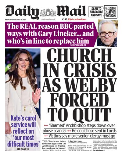 Daily Mail Newspaper Front Page (UK) for 13 November 2024