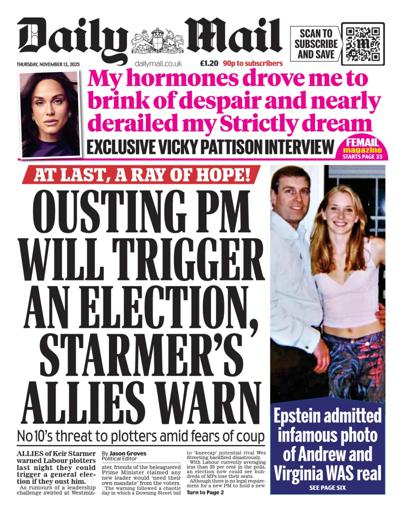 Daily Mail Newspaper Front Page (UK) for 13 November 2025