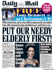 Daily Mail (UK) Newspaper Front Page for 13 December 2016