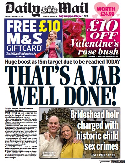 Daily Mail Newspaper Front Page (UK) for 13 February 2021