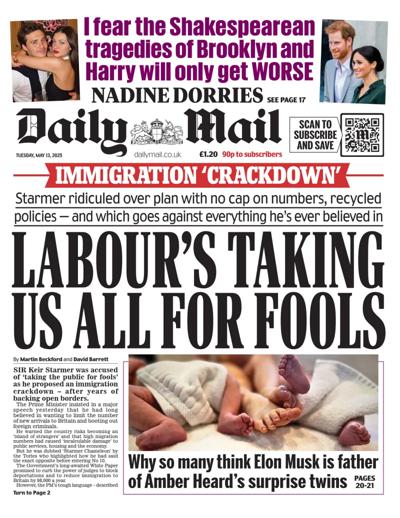 Daily Mail Newspaper Front Page (UK) for 13 May 2025