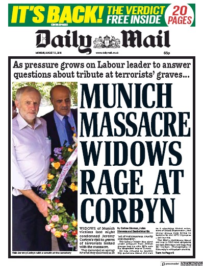 Daily Mail Newspaper Front Page (UK) for 13 August 2018