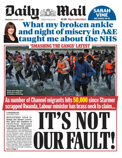 Daily Mail Newspaper Front Page (UK) for 13 August 2025