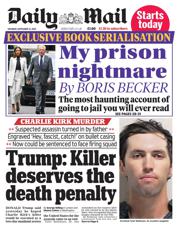 Daily Mail front page for 13 September 2025